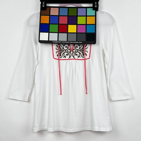 Boston Proper | White Top | Embroidered Tie Blouse | Size XS - Picture 12 of 12